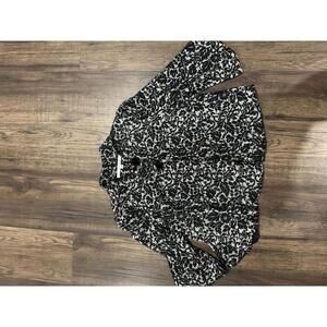 Vintage Diane Von Furstenberg Floral Metallic Silver/black print cardigan sz 10